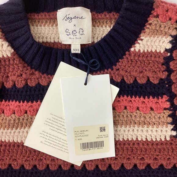 SEZANE x SEA NY Adelin Sweater NWT Size XXS Wool Cotton Crochet Knit Jumper - Picture 3 of 13
